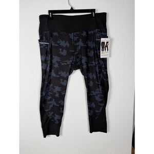 NEW Active Life Woman's Yoga‎ Workout Capri Leggings Size XL Black/Grey Camo